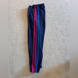 Aviator nation 5 stripe NAVY with pink purple strips sweatpants size small